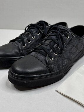 Gucci GG Web Print Monogram Black Low Top Sneakers Size 10 US